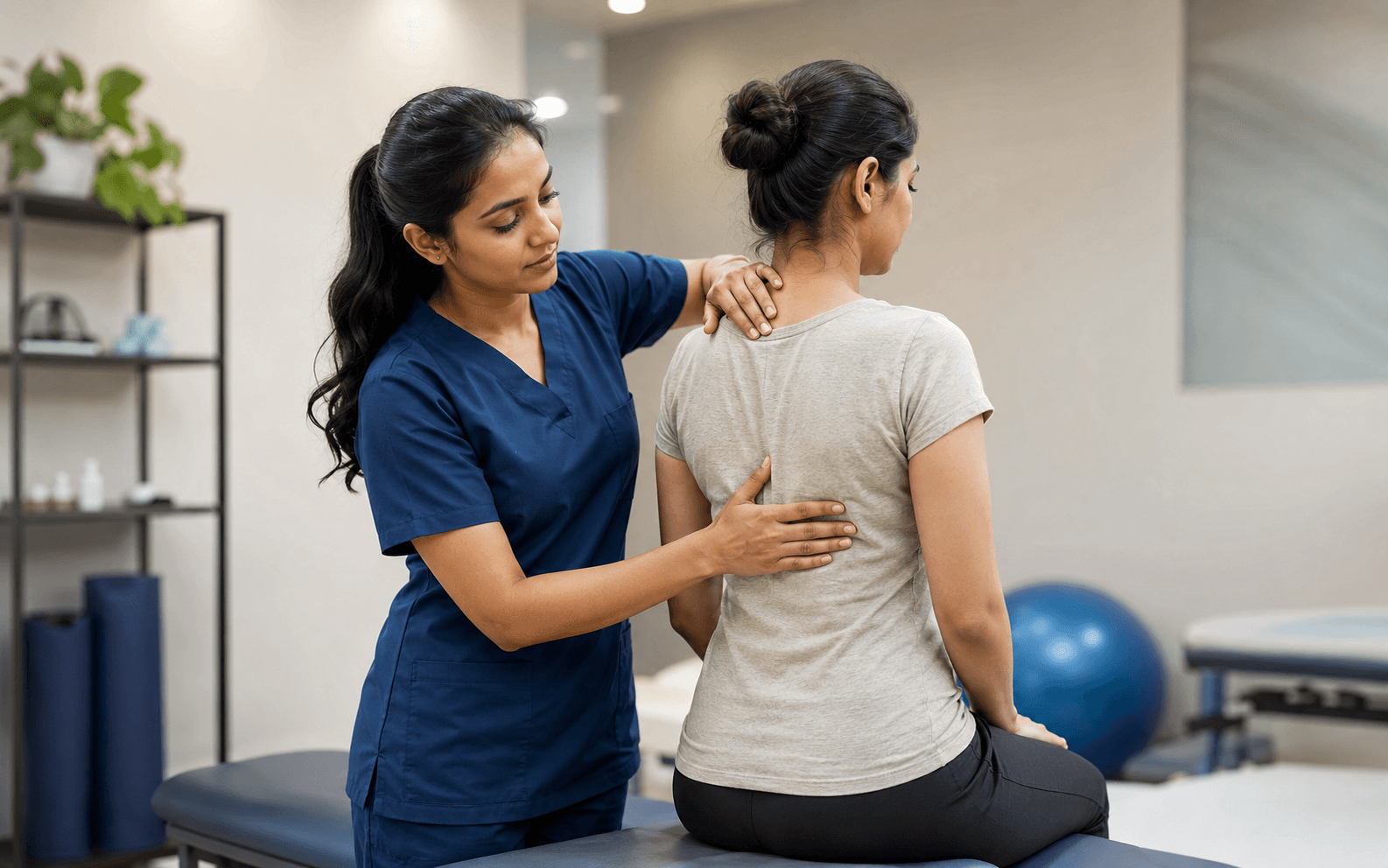 Physiotherapist treating back pain and neck pain at MoveWell Ahmedabad