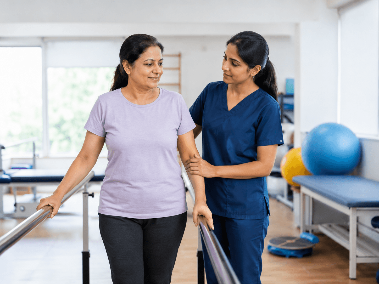 Therapist supporting walking and balance rehabilitation